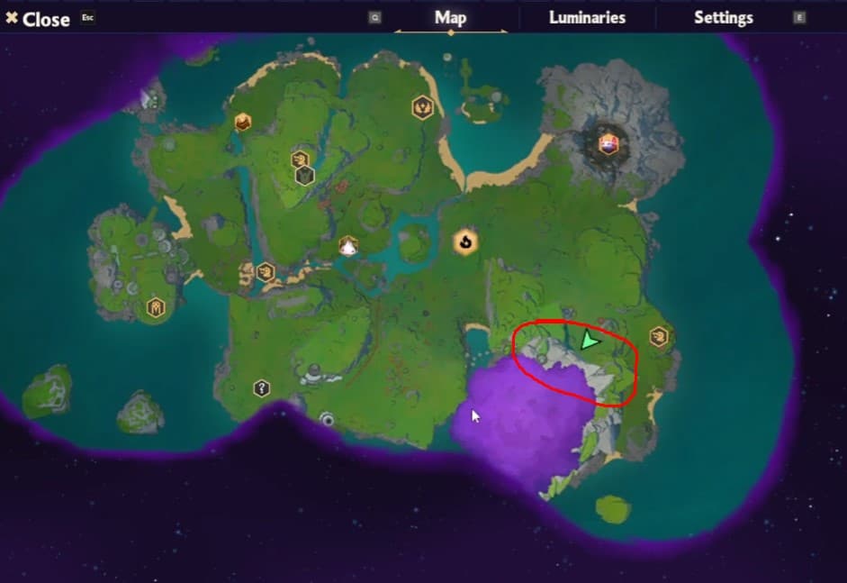 Map location of Iron Ore at Starseed's Hollow in Witchspire