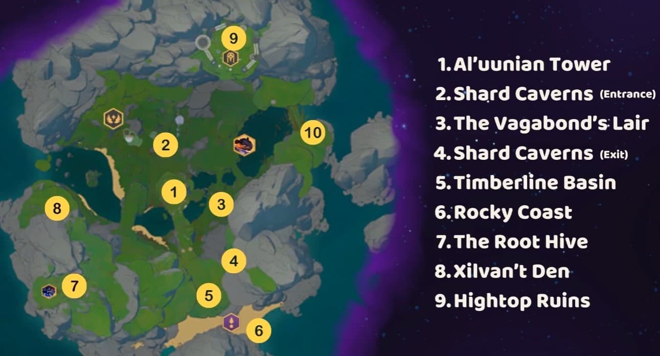 Witchspire world map 3 with labeled locations